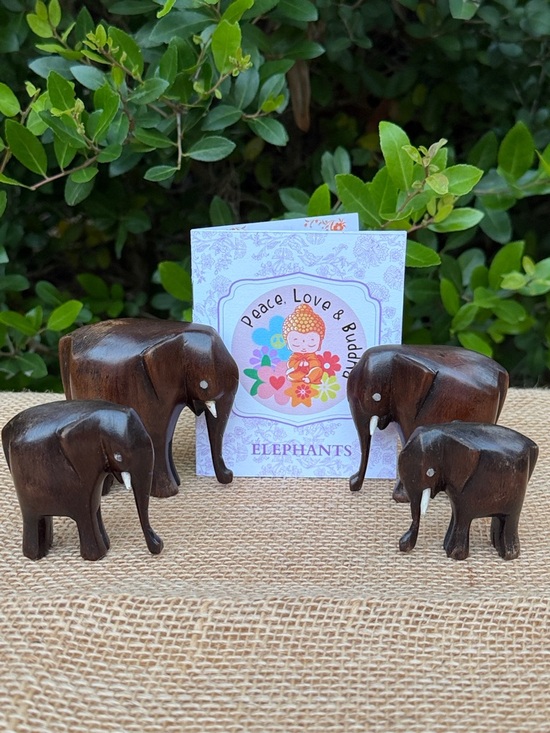 Other - VTG Wood Elephant Set of 4 Hand Carved w/ Guide to Feng Shui Placement (& More)